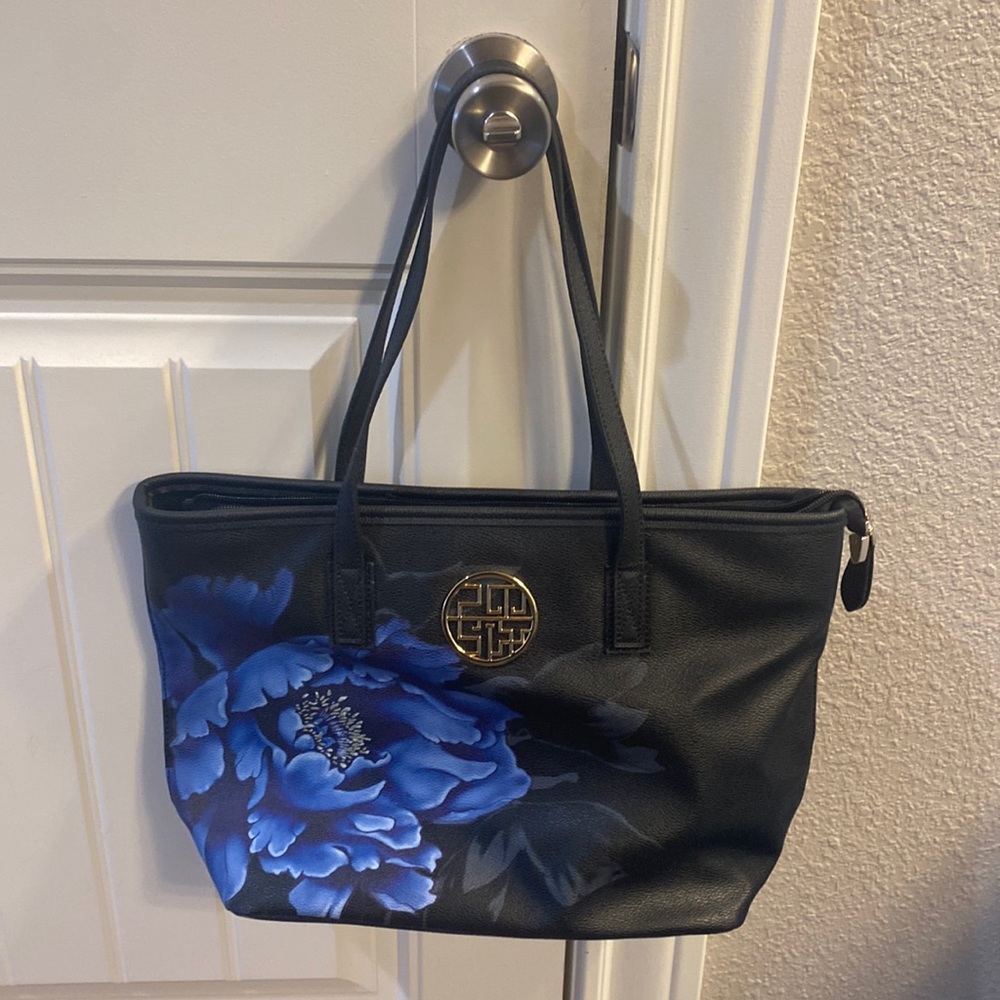 Black and flowered tote